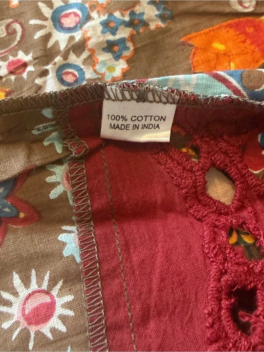 Free Bird Patchwork Boho Tunic Dress – 100% Cotton (Made in India)  Floral Large - Picture 6 of 7